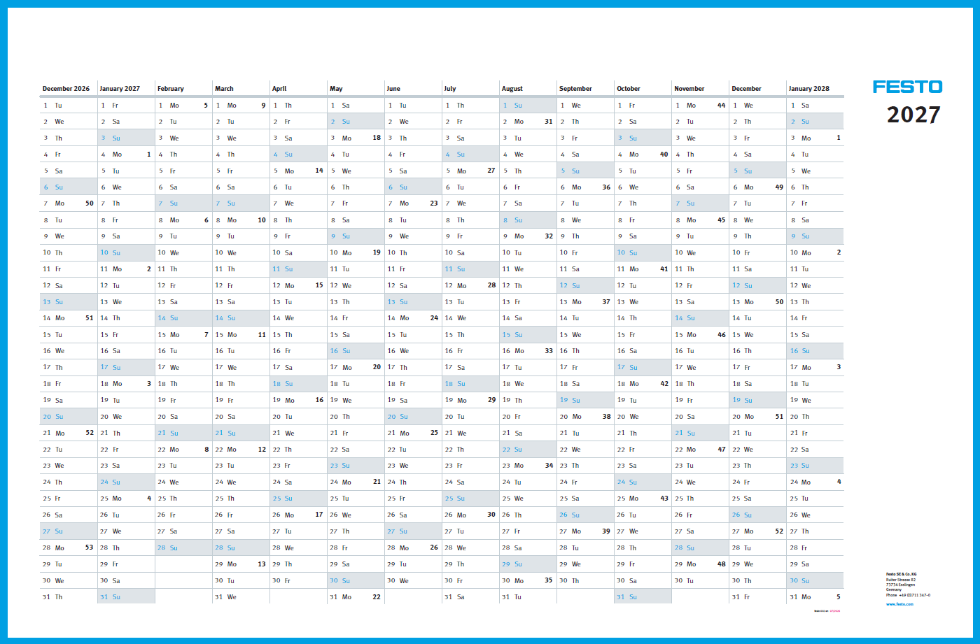 Kalender, Posterkalender (EN) 2027