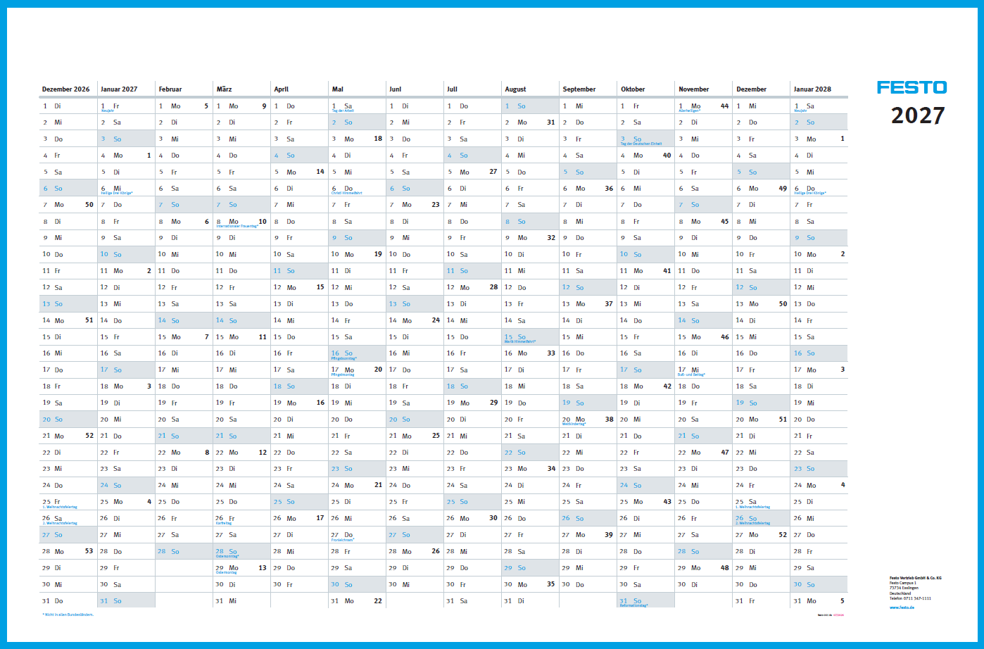 Kalender, Posterkalender (Vertrieb DE) 2027
